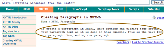 XHTML topics 5 paragraph output