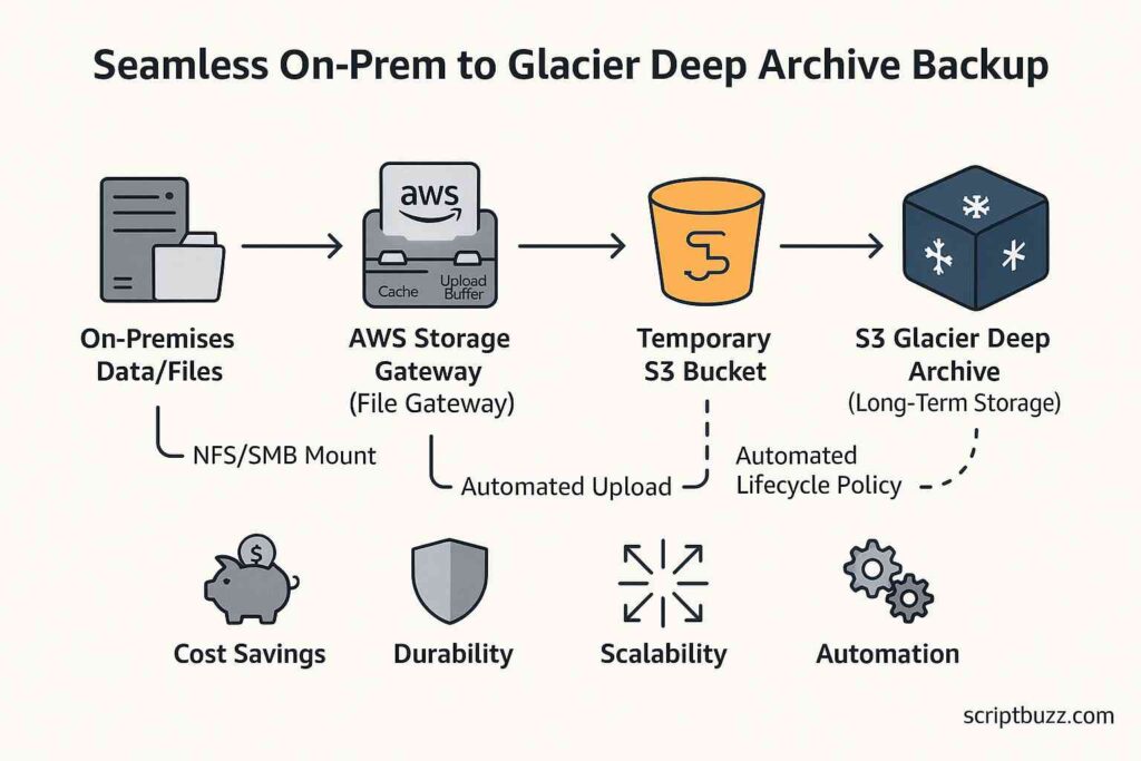 Automating Backups of On-Premises File Shares to AWS S3 Glacier Deep Archive with AWS Storage Gateway 1 On-Premises to Glacier Deep Archive Backup Flow