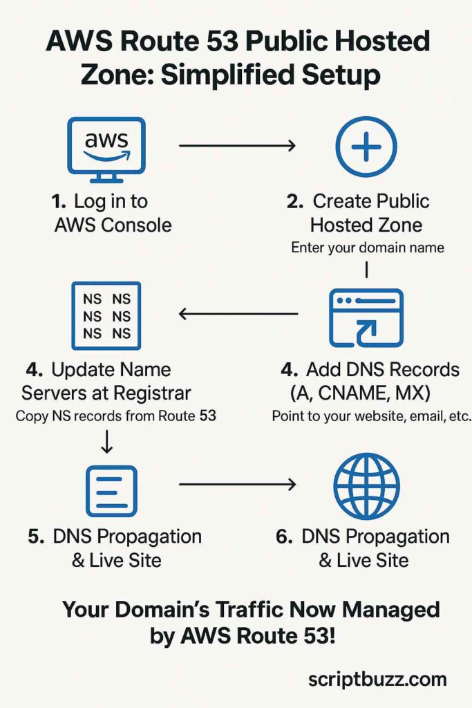 Simplifying DNS Management for Small Businesses with AWS Route 53 Public Hosted Zones 1 Route 53 Public Hosted Zone Setup Flow