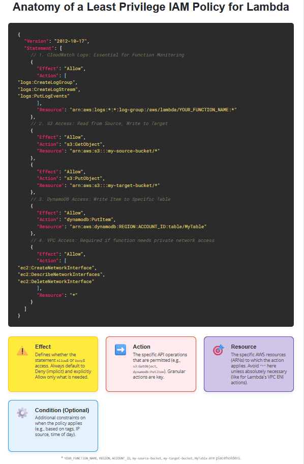 Implementing Least Privilege IAM Policies for AWS Lambda Functions: A Security Best Practice Guide 2 anatomy of a least privilege iam policy for lambda