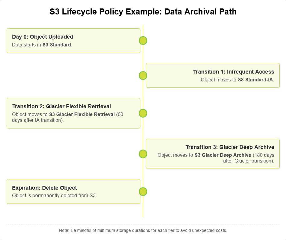 How to Drastically Reduce AWS S3 Costs with Intelligent-Tiering and Lifecycle Policies for Infrequently Accessed Data 3 S3 Lifecycle Policy Example: Data Archival Path